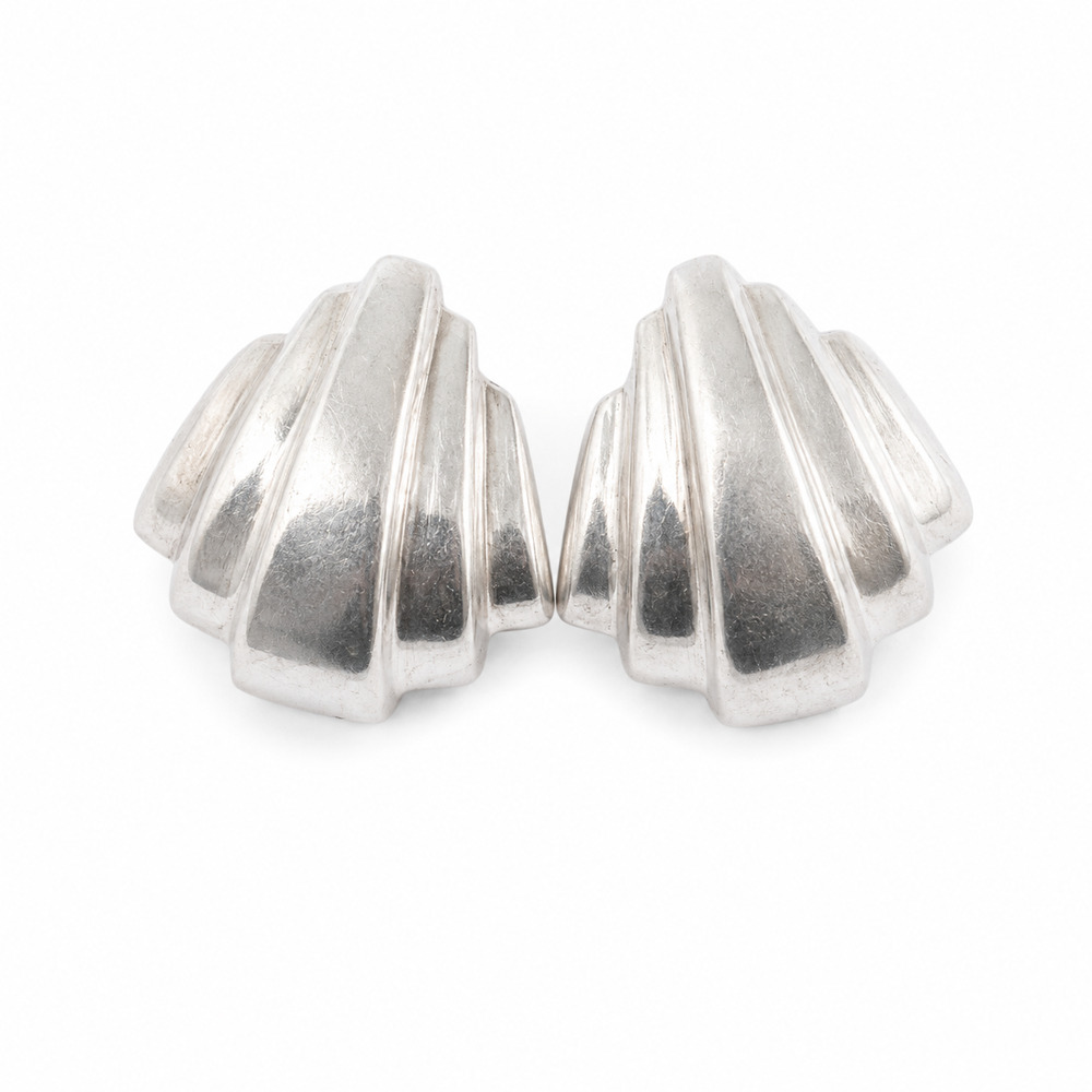 Vintage 925 Sterling Silver Fan Post Earrings Lightweight Sculptural Statement